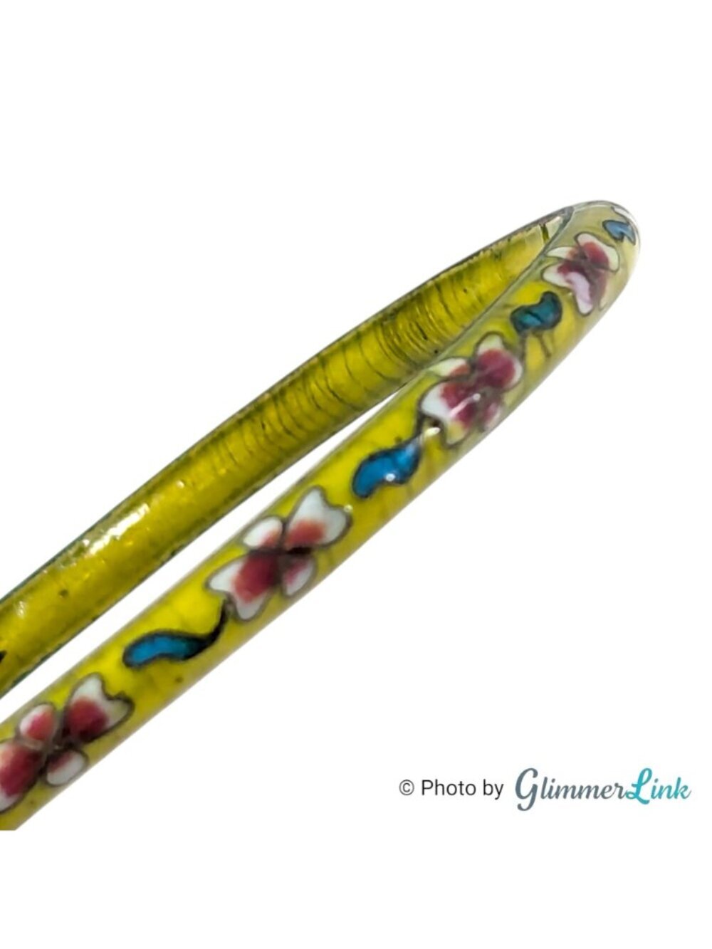 Vintage Yellow Cloisonne Floral Bangle Slim Stacking Enamel - Picture 4 of 11
